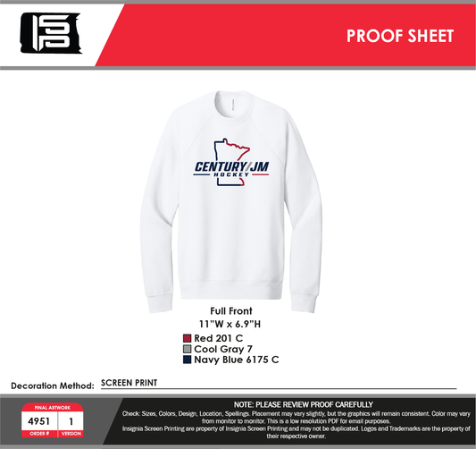 Sponge Fleece Raglan Crew - MN Century/JM Hockey mockup