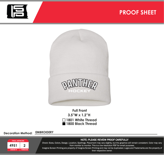 Cuffed Beanie White - Panther Hockey mockup